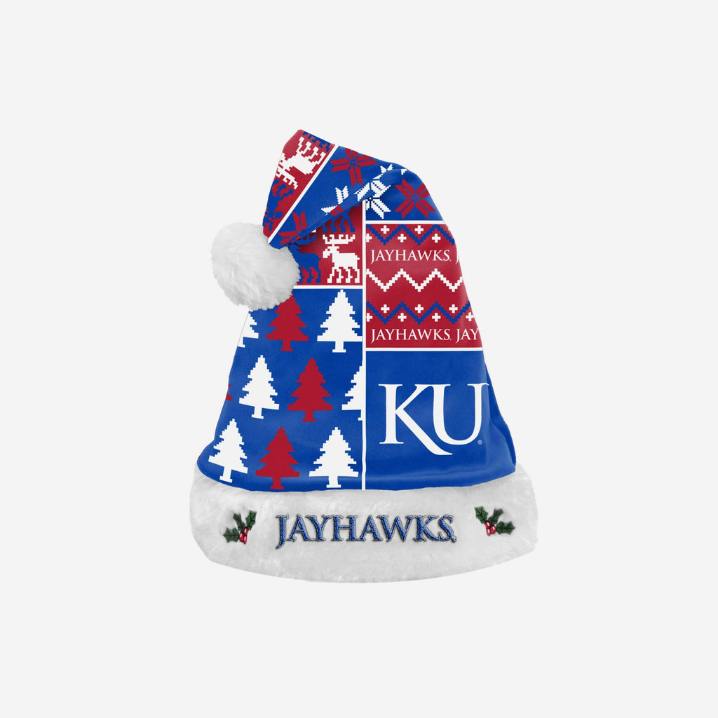 Kansas Jayhawks Busy Block Family Holiday Santa Hat FOCO - FOCO.com