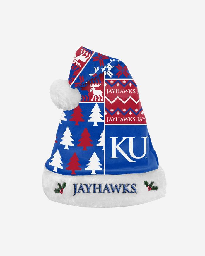 Kansas Jayhawks Busy Block Family Holiday Santa Hat FOCO - FOCO.com