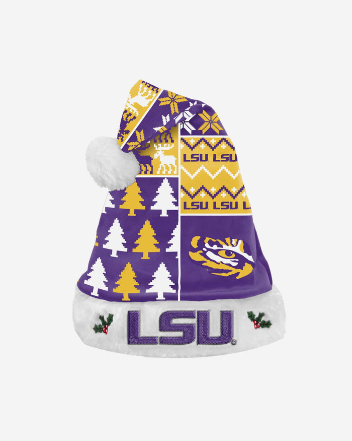 LSU Tigers Busy Block Family Holiday Santa Hat FOCO - FOCO.com
