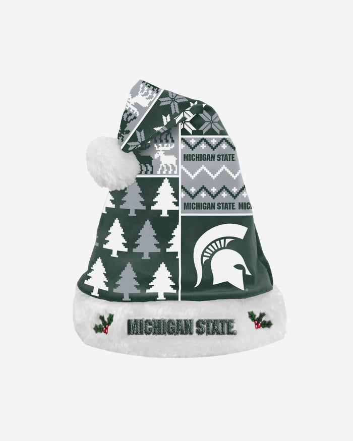 Michigan State Spartans Busy Block Family Holiday Santa Hat FOCO - FOCO.com