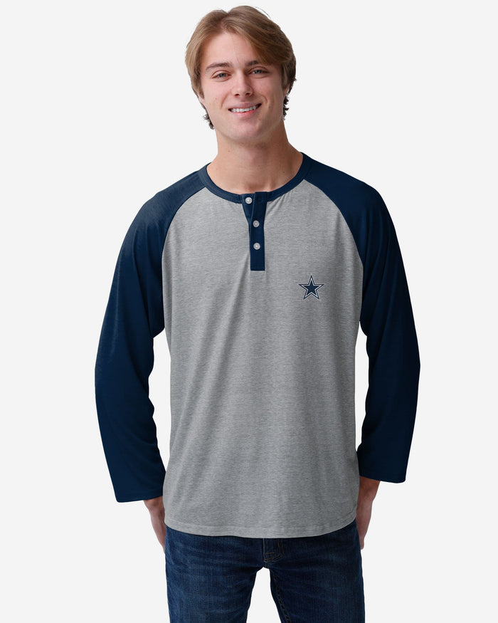 Dallas Cowboys Team Logo Gray Long Sleeve Henley FOCO S - FOCO.com