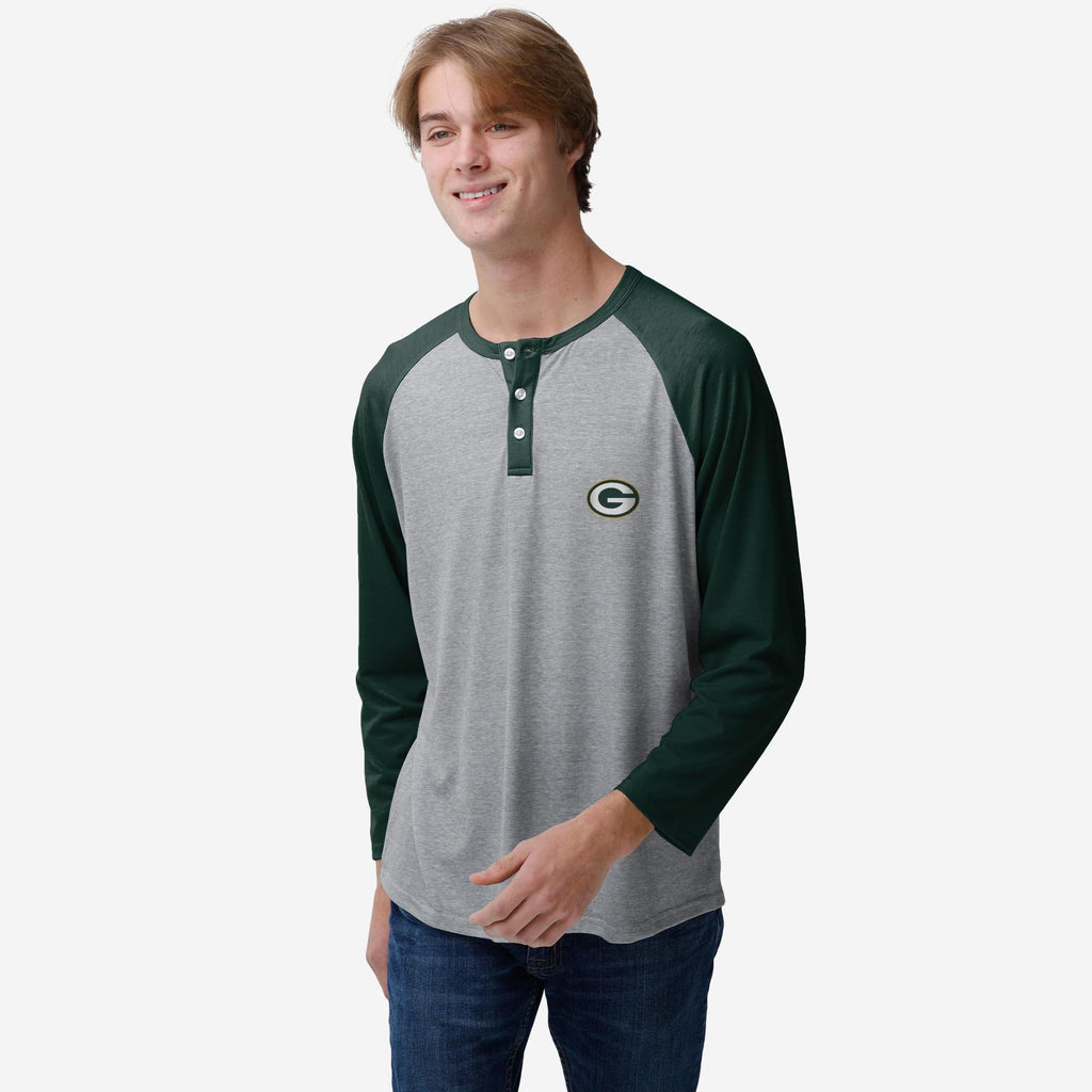 Green Bay Packers Team Logo Gray Long Sleeve Henley FOCO S - FOCO.com