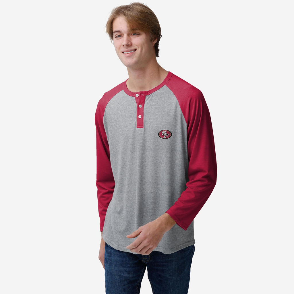 San Francisco 49ers Team Logo Gray Long Sleeve Henley FOCO S - FOCO.com