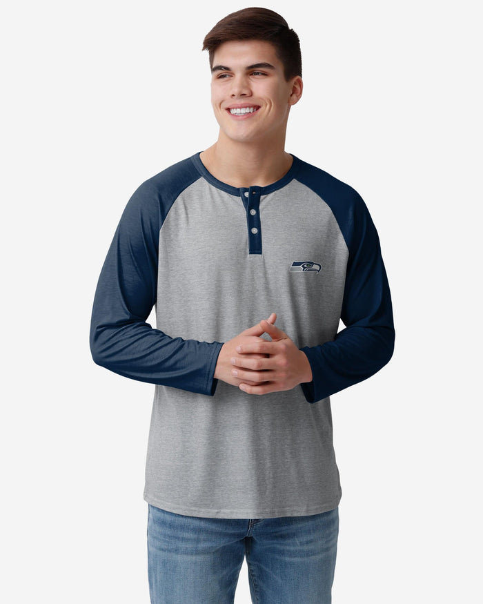 Seattle Seahawks Team Logo Gray Long Sleeve Henley FOCO S - FOCO.com