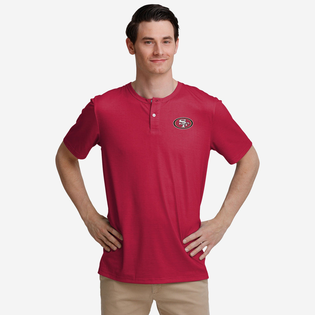 San Francisco 49ers Solid Team Logo Short Sleeve Henley FOCO S - FOCO.com