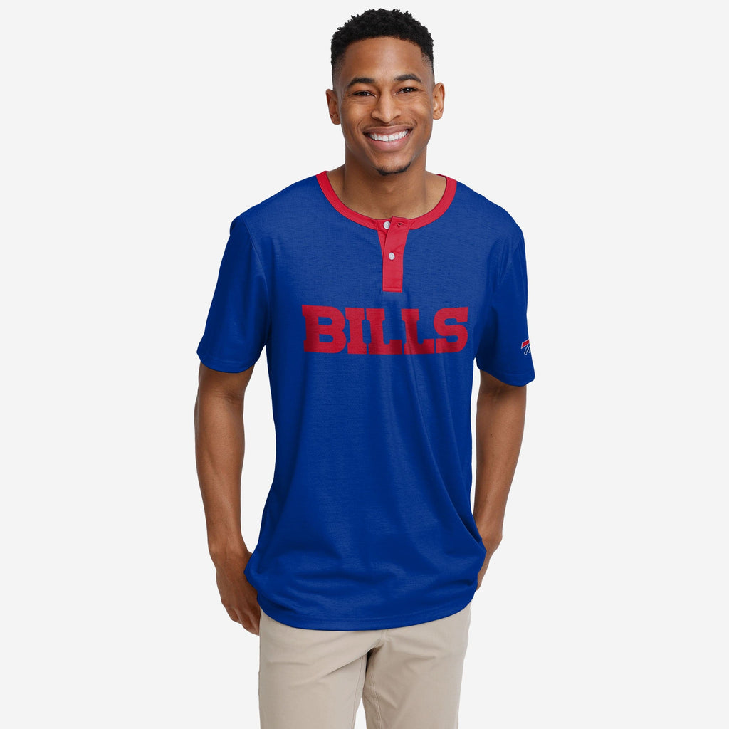 Buffalo Bills Solid Wordmark Short Sleeve Henley FOCO S - FOCO.com