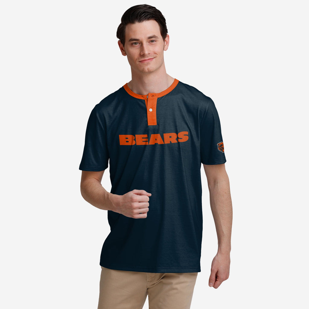 Chicago Bears Solid Wordmark Short Sleeve Henley FOCO S - FOCO.com