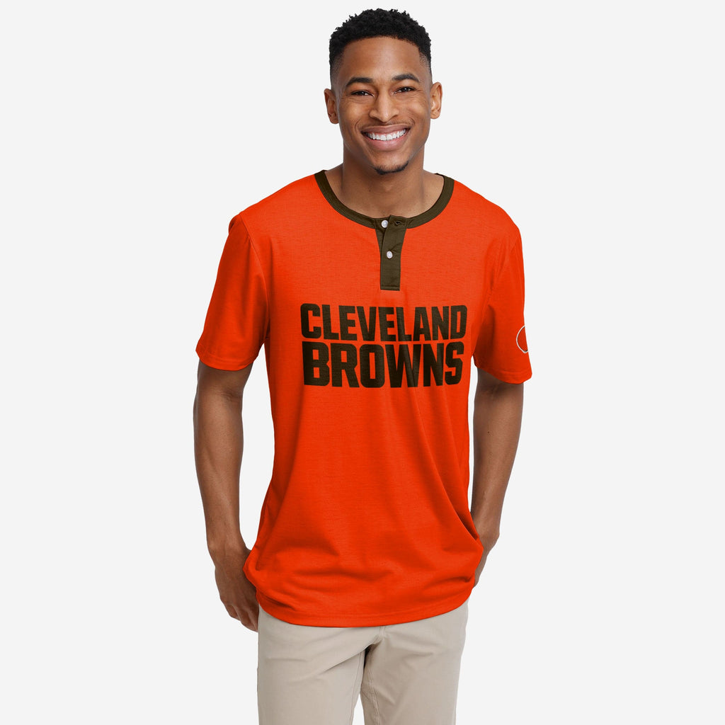 Cleveland Browns Solid Wordmark Short Sleeve Henley FOCO S - FOCO.com