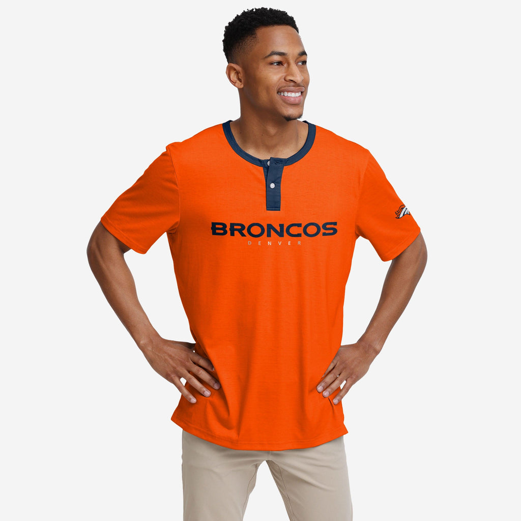 Denver Broncos Solid Wordmark Short Sleeve Henley FOCO S - FOCO.com