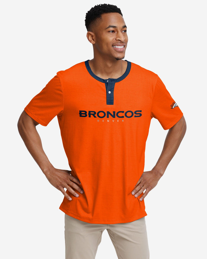 Denver Broncos Solid Wordmark Short Sleeve Henley FOCO S - FOCO.com