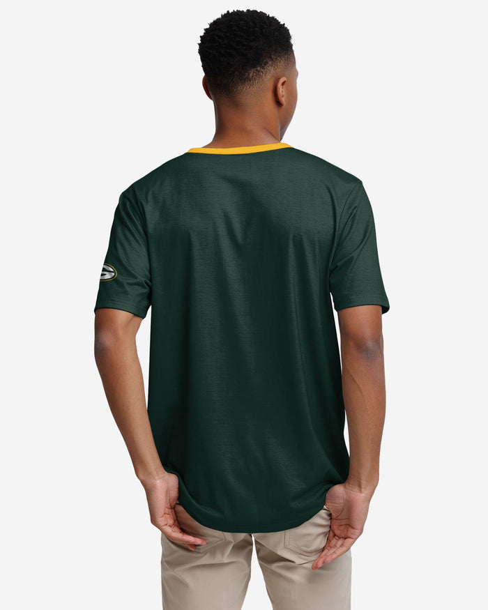 Green Bay Packers Solid Wordmark Short Sleeve Henley FOCO - FOCO.com
