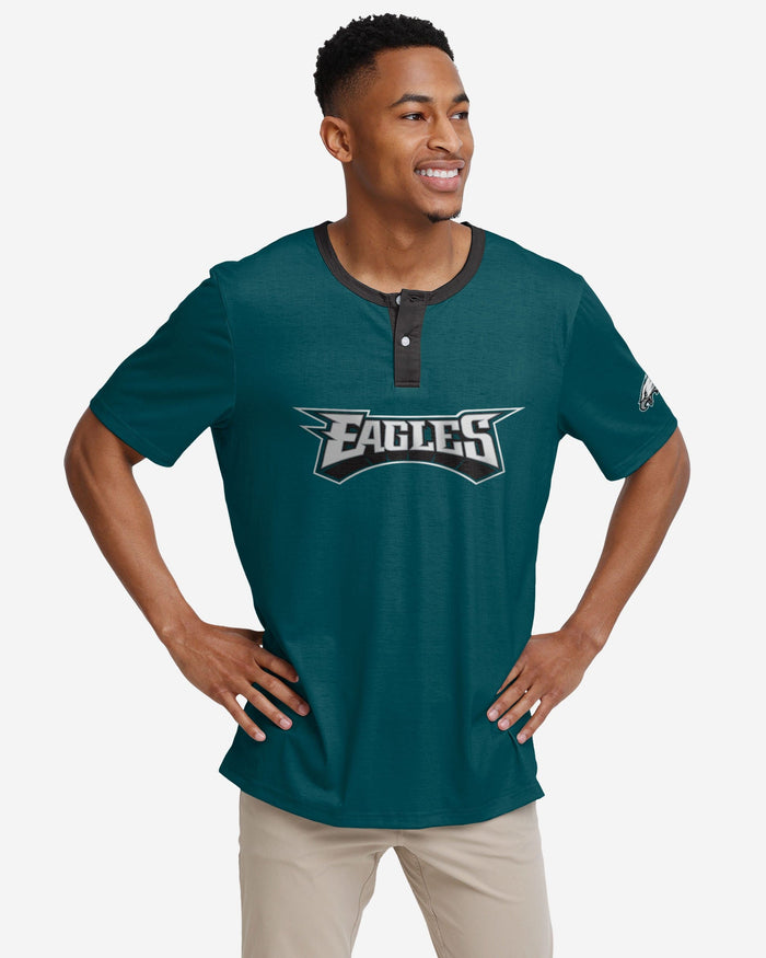 Philadelphia Eagles Solid Wordmark Short Sleeve Henley FOCO S - FOCO.com