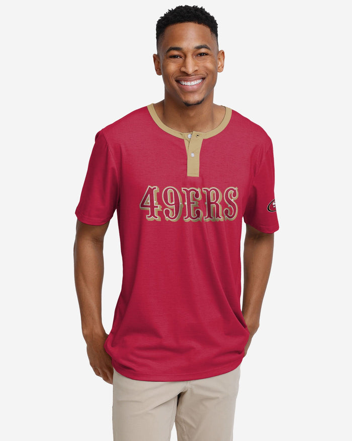 San Francisco 49ers Solid Wordmark Short Sleeve Henley FOCO S - FOCO.com