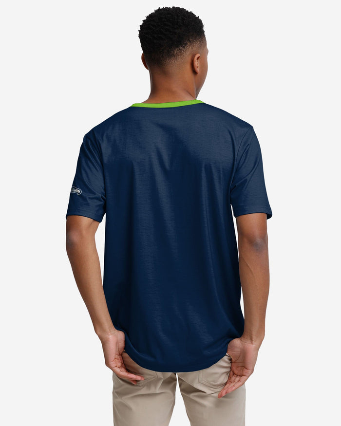 Seattle Seahawks Solid Wordmark Short Sleeve Henley FOCO - FOCO.com