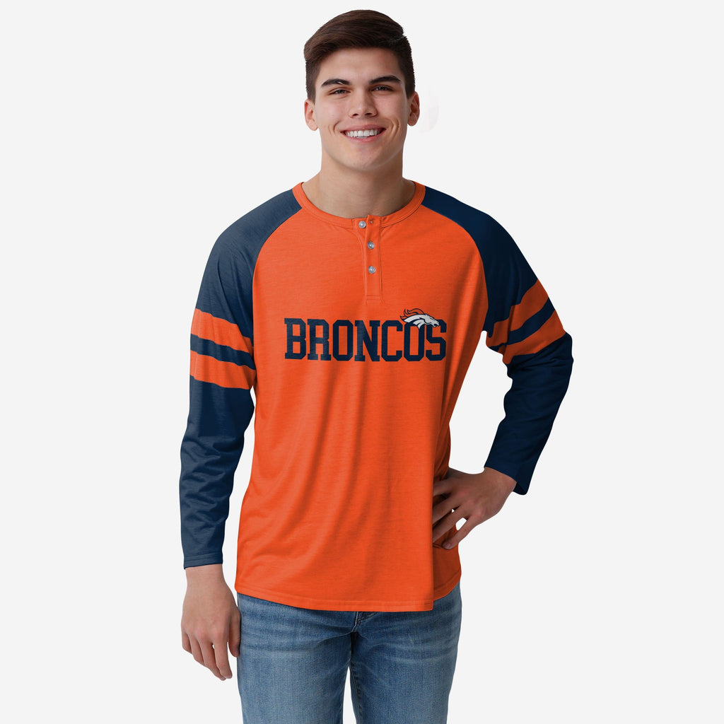 Denver Broncos Team Stripe Wordmark Long Sleeve Henley FOCO S - FOCO.com