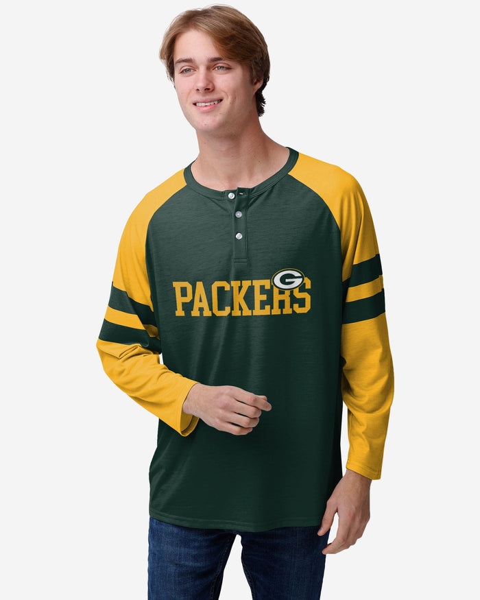 Green Bay Packers Team Stripe Wordmark Long Sleeve Henley FOCO S - FOCO.com