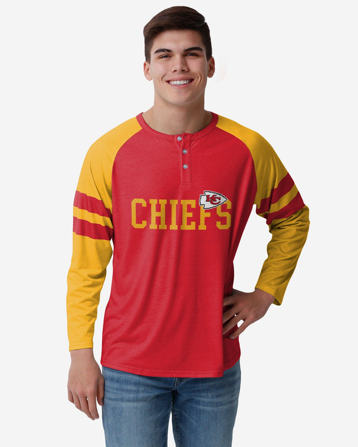 Kansas City Chiefs Team Stripe Wordmark Long Sleeve Henley FOCO S - FOCO.com