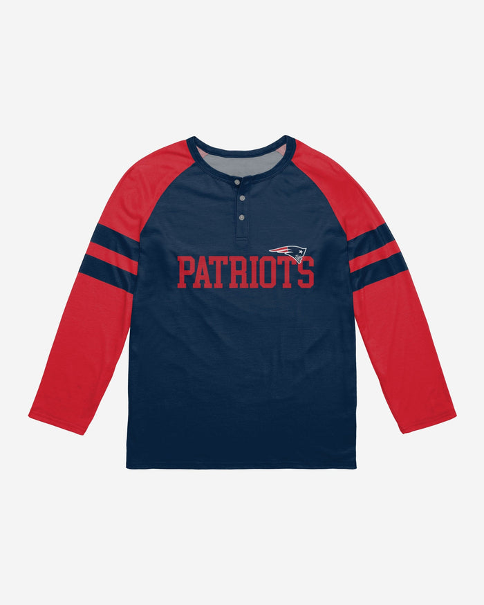 New England Patriots Team Stripe Wordmark Long Sleeve Henley FOCO - FOCO.com