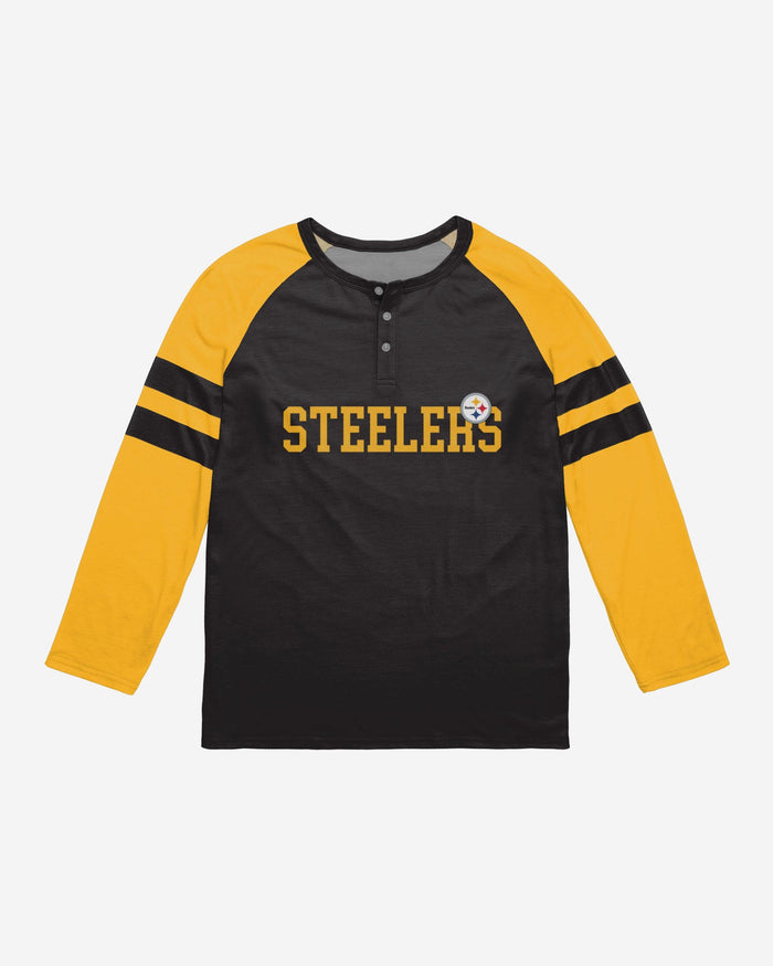 Pittsburgh Steelers Team Stripe Wordmark Long Sleeve Henley FOCO - FOCO.com