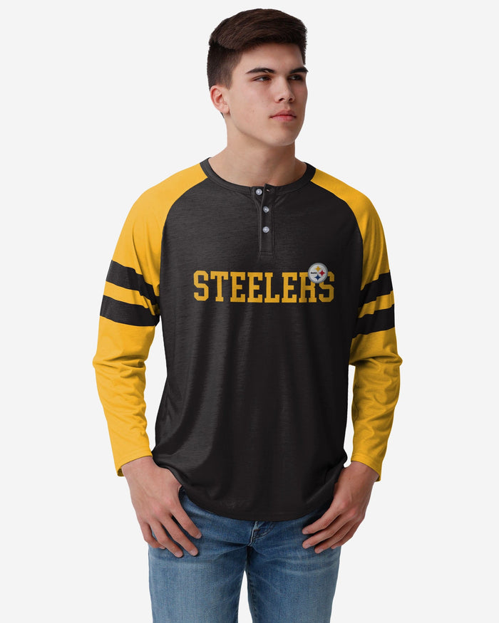 Pittsburgh Steelers Team Stripe Wordmark Long Sleeve Henley FOCO S - FOCO.com