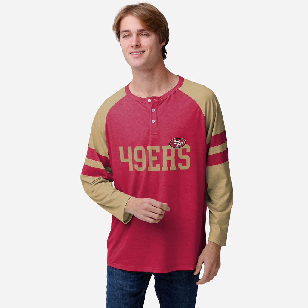 San Francisco 49ers Team Stripe Wordmark Long Sleeve Henley FOCO S - FOCO.com