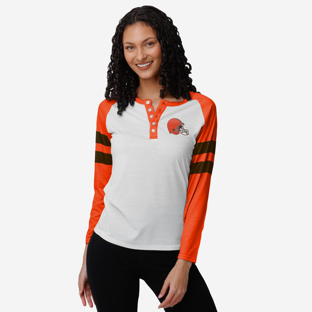 Cleveland Browns Womens Big Logo Long Sleeve Henley FOCO S - FOCO.com