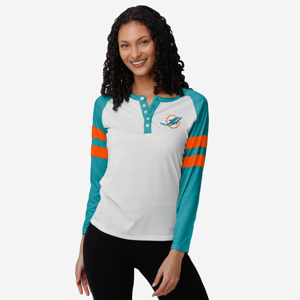 Miami Dolphins Womens Big Logo Long Sleeve Henley FOCO S - FOCO.com