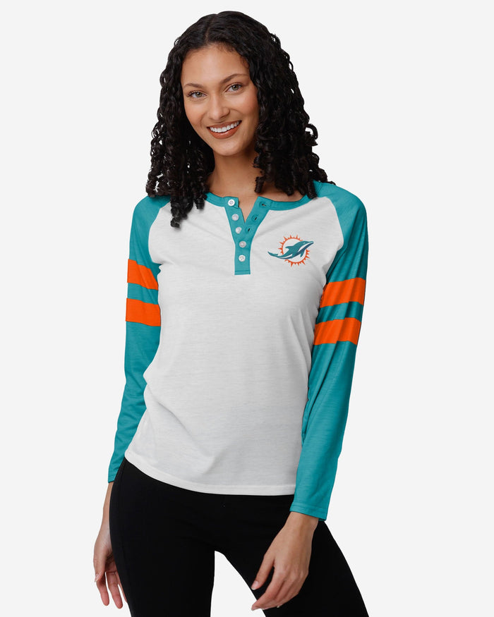 Miami Dolphins Womens Big Logo Long Sleeve Henley FOCO S - FOCO.com