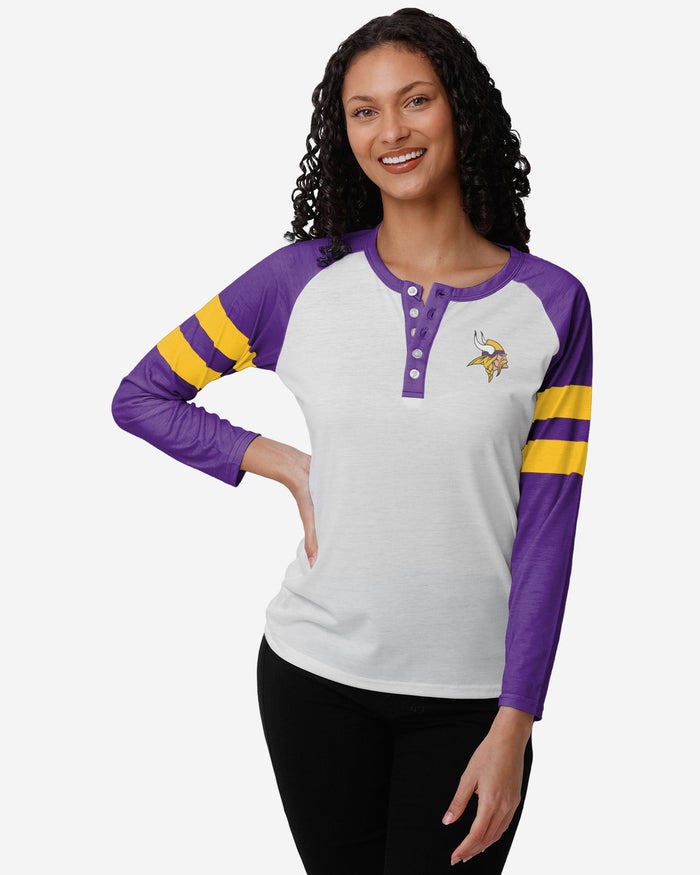 Minnesota Vikings Womens Big Logo Long Sleeve Henley FOCO S - FOCO.com