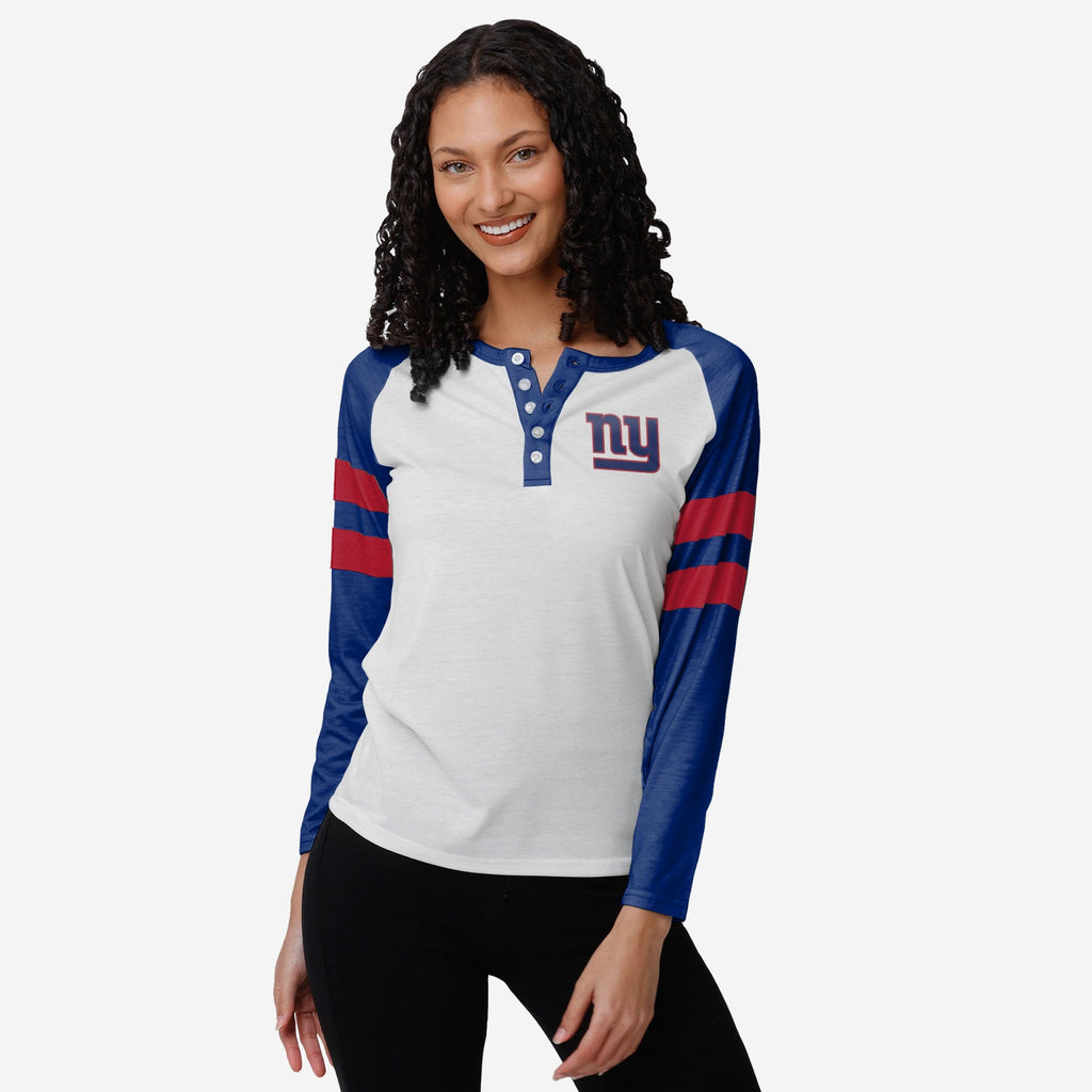 New York Giants Womens Big Logo Long Sleeve Henley FOCO S - FOCO.com