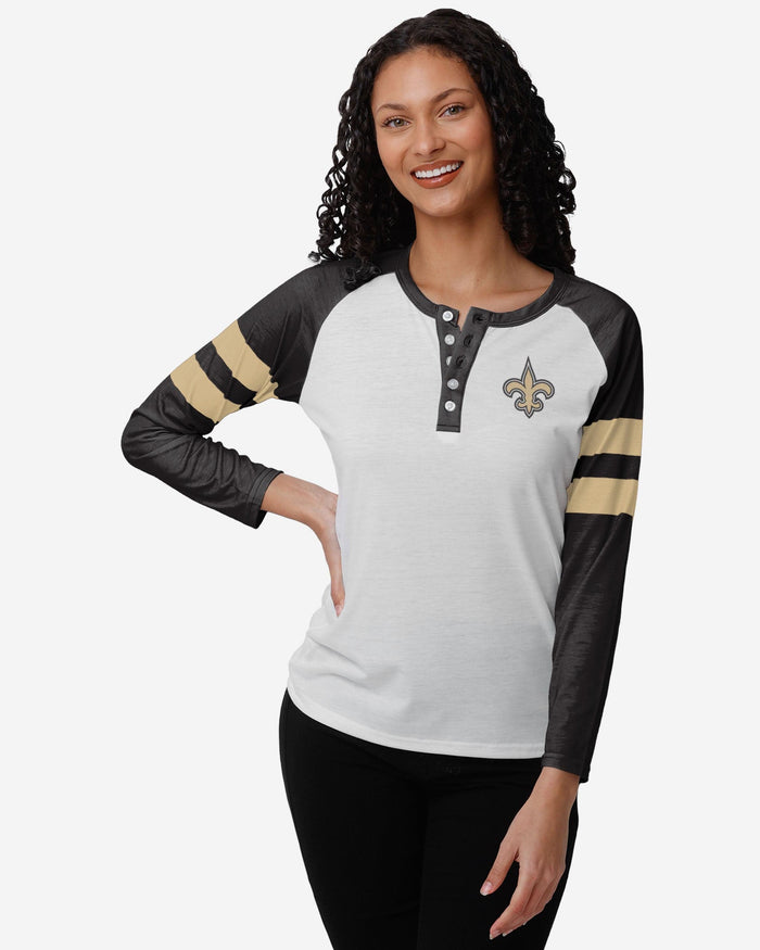 New Orleans Saints Womens Big Logo Long Sleeve Henley FOCO S - FOCO.com