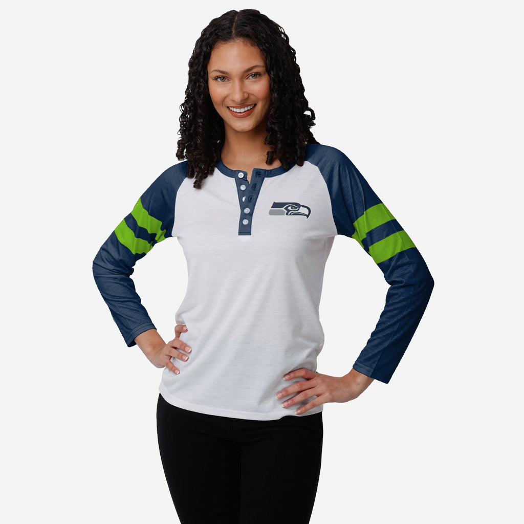 Seattle Seahawks Womens Big Logo Long Sleeve Henley FOCO S - FOCO.com