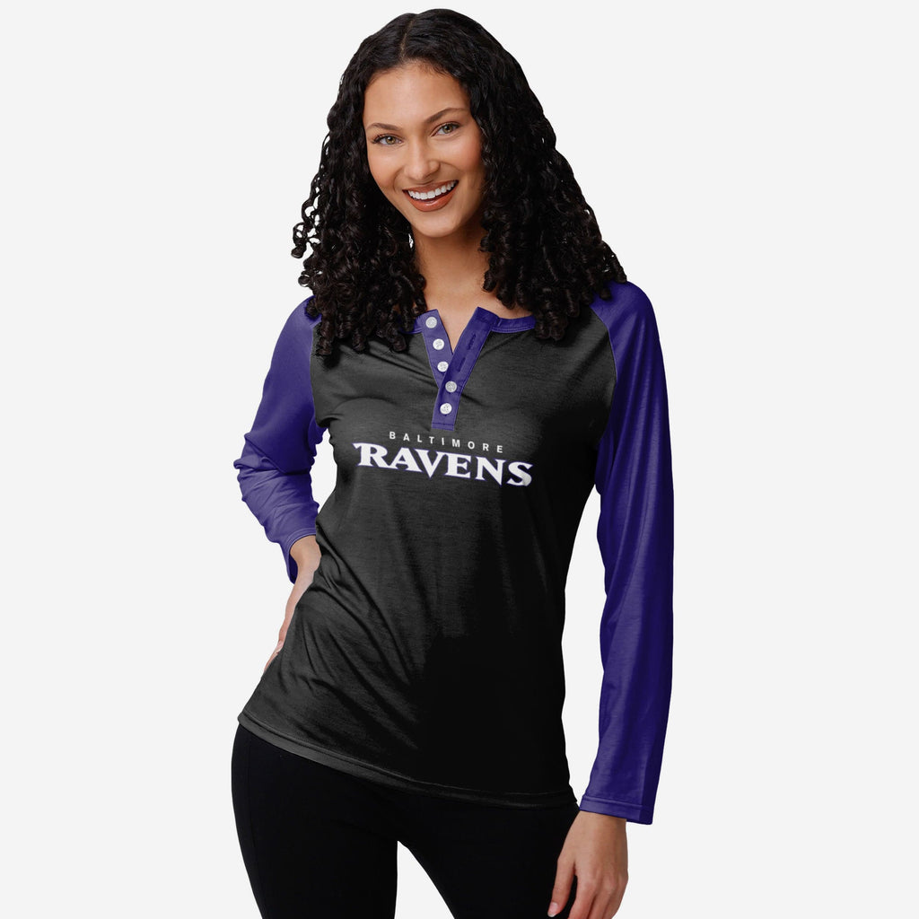 Baltimore Ravens Womens Big Wordmark Long Sleeve Henley FOCO S - FOCO.com