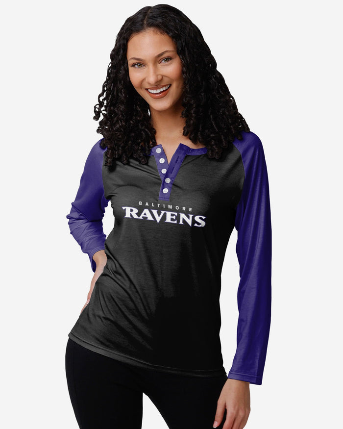 Baltimore Ravens Womens Big Wordmark Long Sleeve Henley FOCO S - FOCO.com
