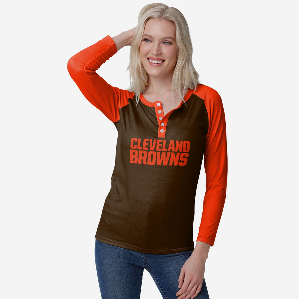 Cleveland Browns Womens Big Wordmark Long Sleeve Henley FOCO S - FOCO.com