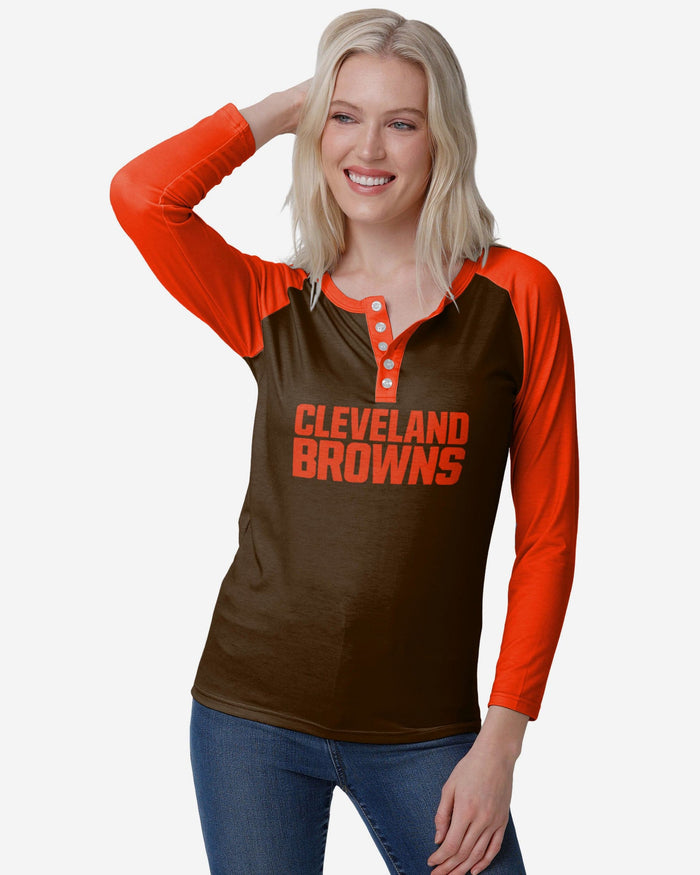 Cleveland Browns Womens Big Wordmark Long Sleeve Henley FOCO S - FOCO.com