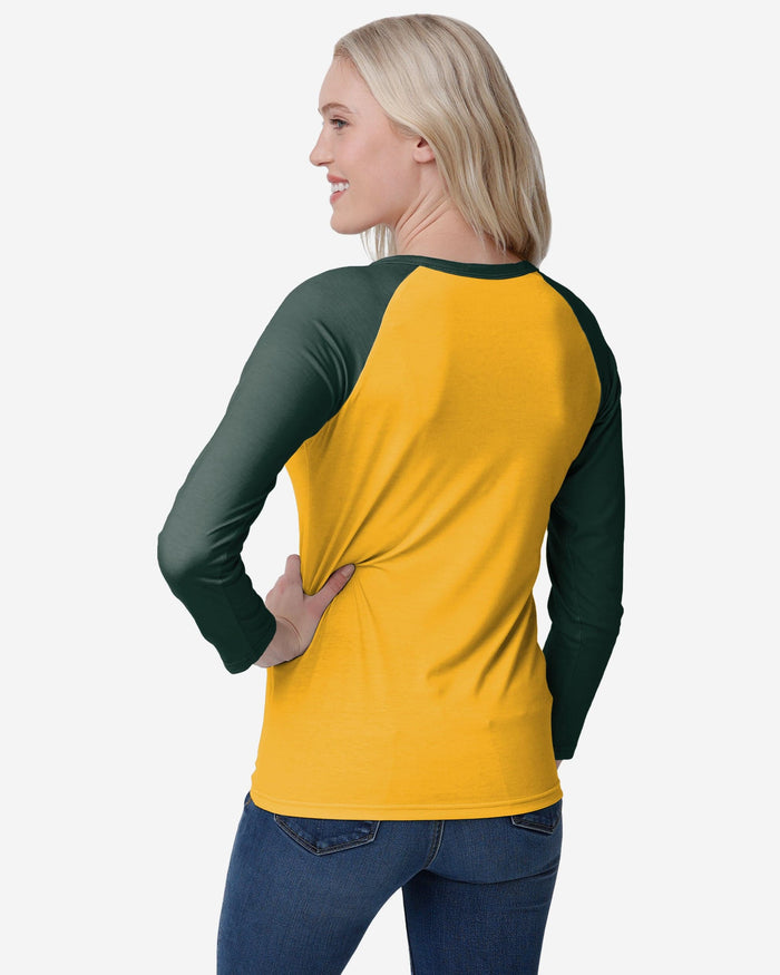 Green Bay Packers Womens Big Wordmark Long Sleeve Henley FOCO - FOCO.com