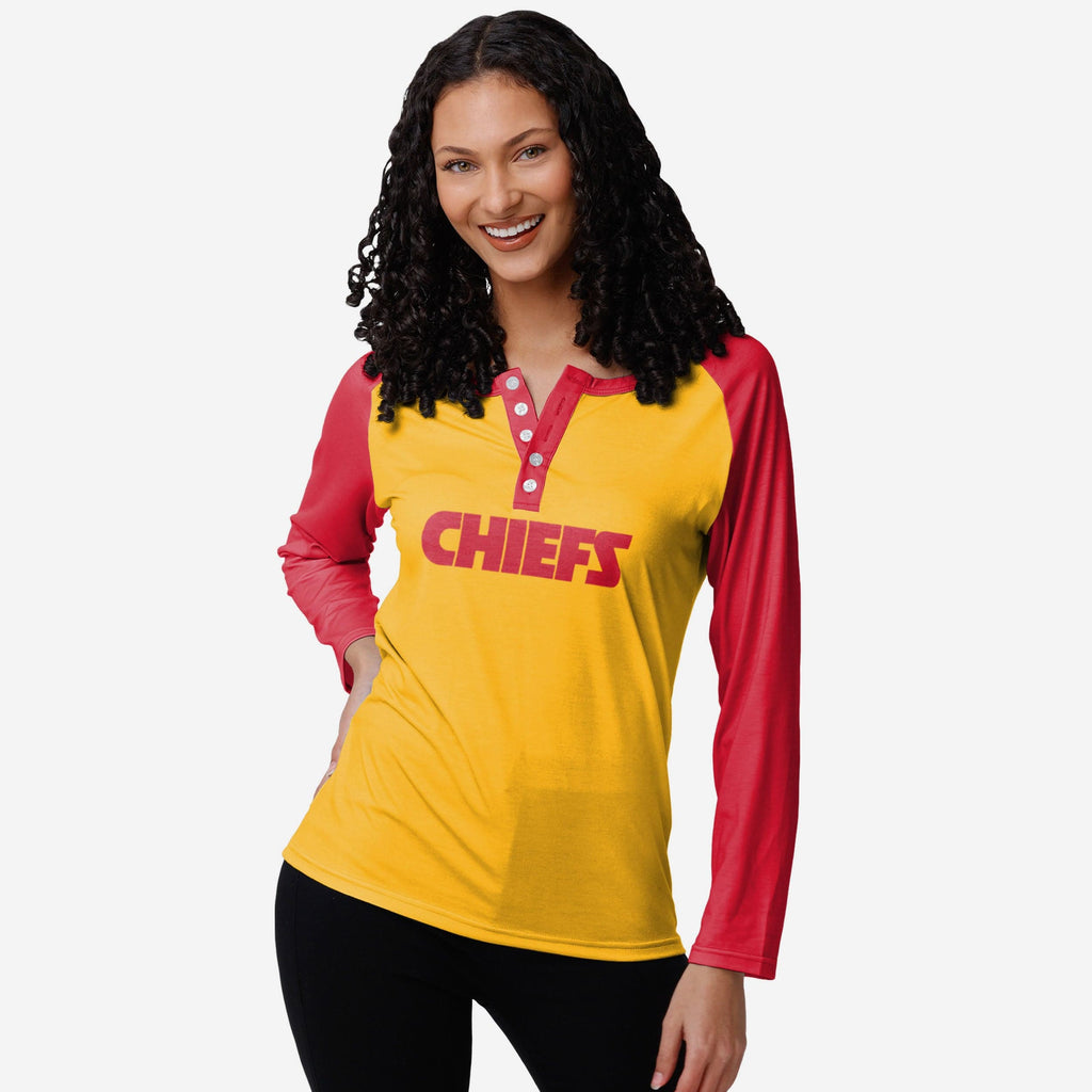 Kansas City Chiefs Womens Big Wordmark Long Sleeve Henley FOCO S - FOCO.com