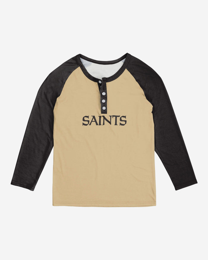 New Orleans Saints Womens Big Wordmark Long Sleeve Henley FOCO - FOCO.com