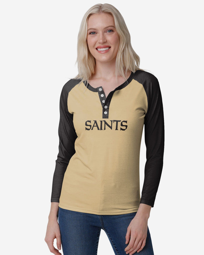 New Orleans Saints Womens Big Wordmark Long Sleeve Henley FOCO S - FOCO.com