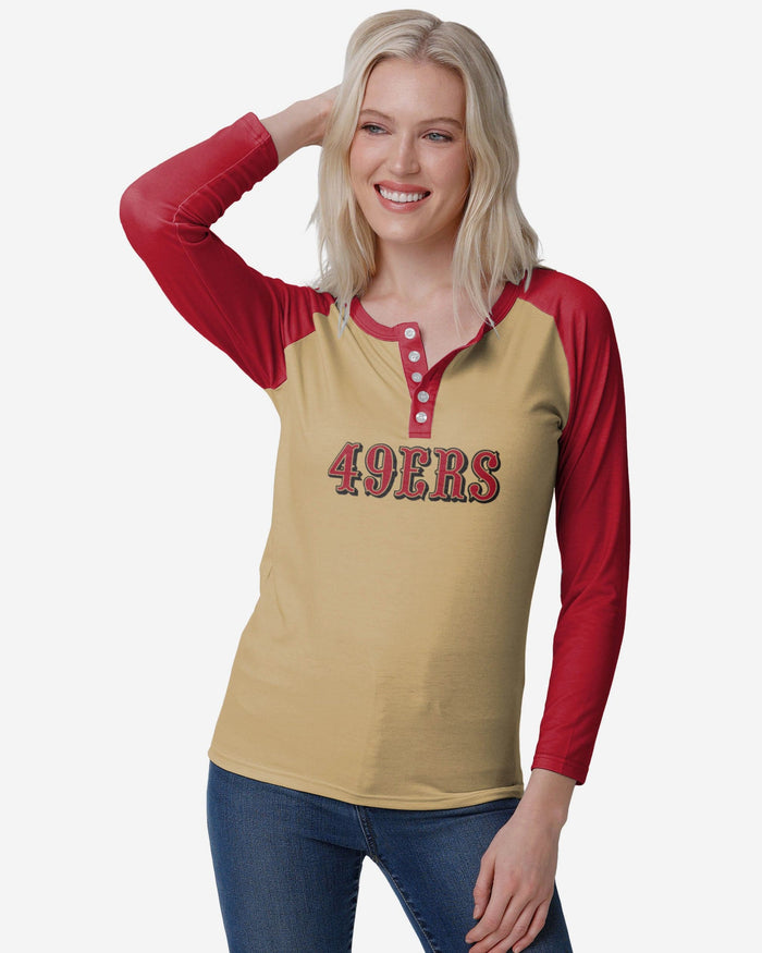 San Francisco 49ers Womens Big Wordmark Long Sleeve Henley FOCO S - FOCO.com