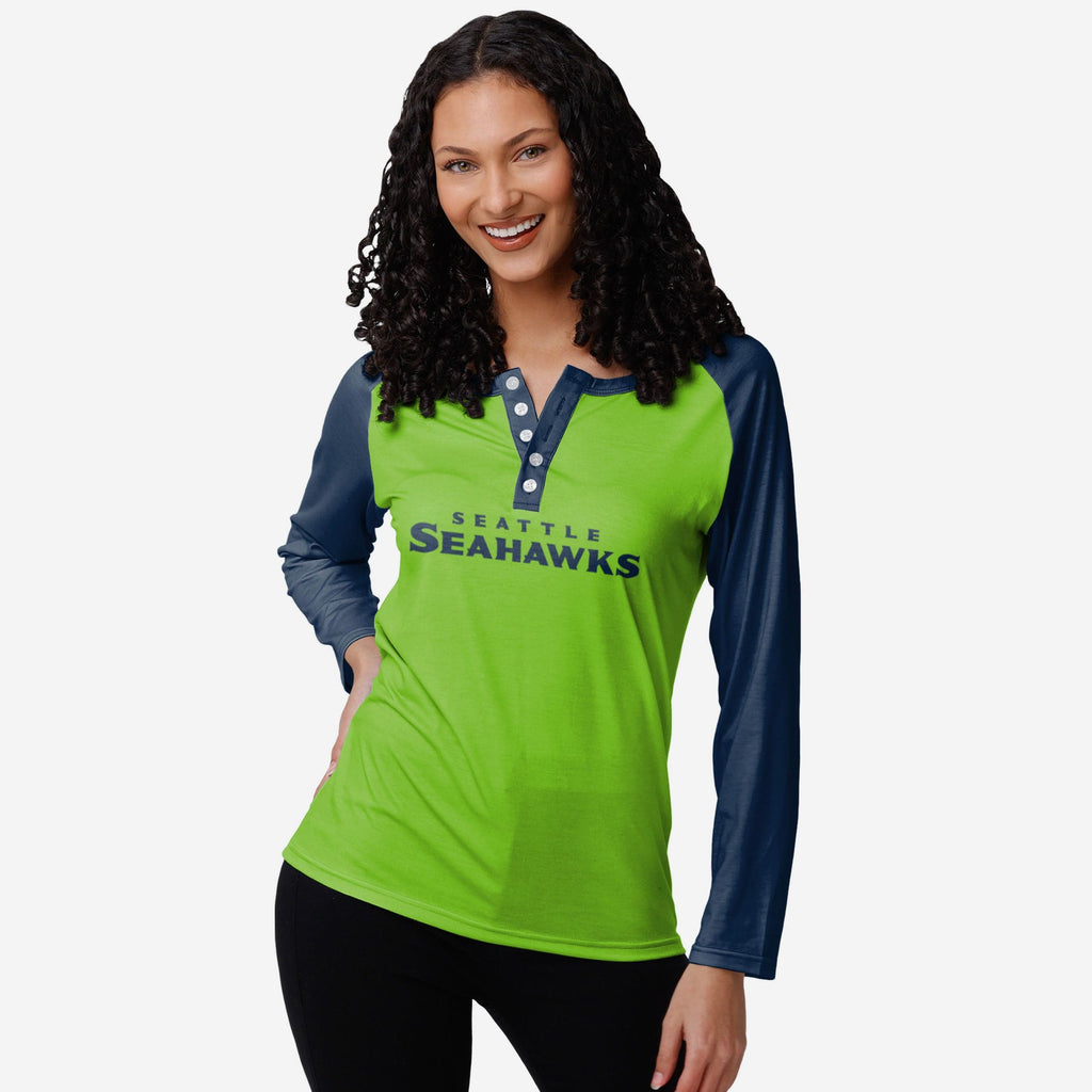 Seattle Seahawks Womens Big Wordmark Long Sleeve Henley FOCO S - FOCO.com