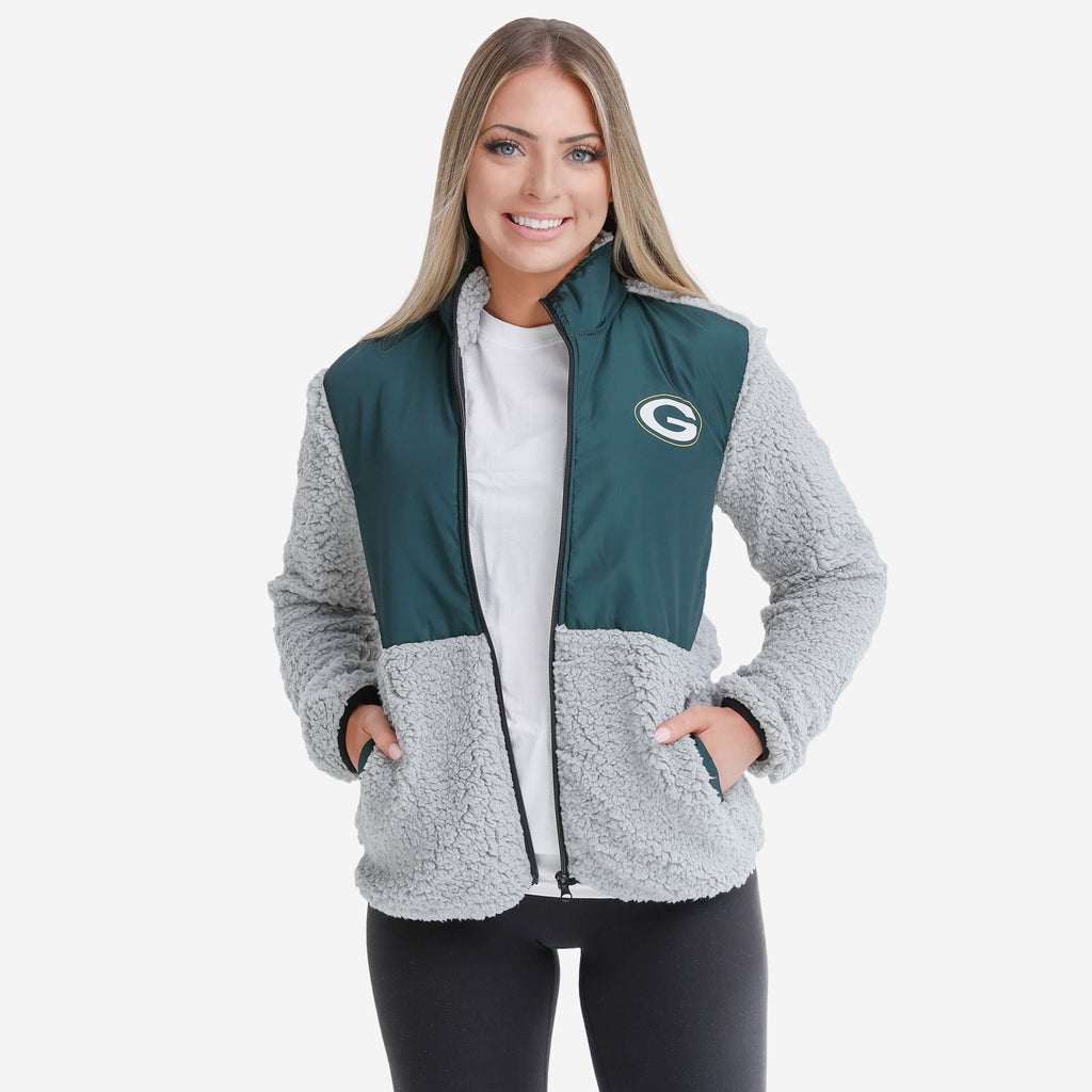 Green Bay Packers Womens Sherpa Soft Zip Up Jacket FOCO S - FOCO.com