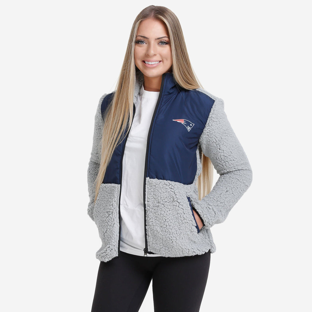 New England Patriots Womens Sherpa Soft Zip Up Jacket FOCO S - FOCO.com