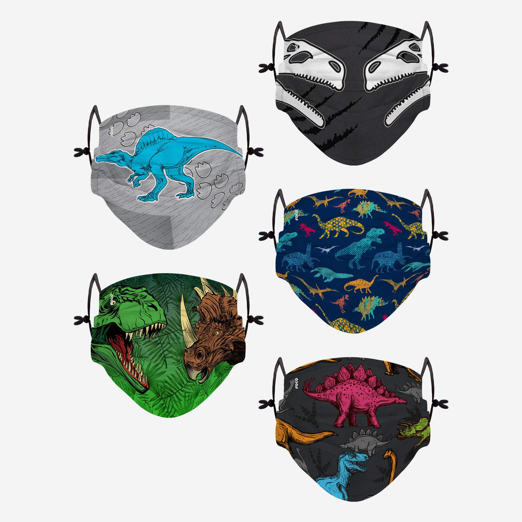Dinosaur Pack Youth Adjustable 5 Pack Face Cover FOCO - FOCO.com