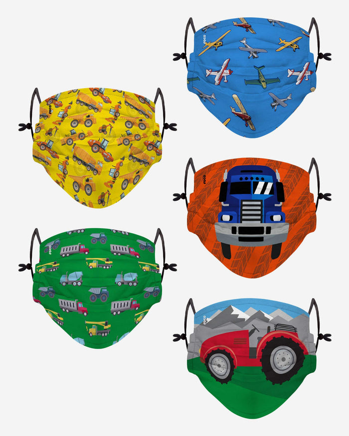 Planes Trains & Automobiles Pack Youth Adjustable 5 Pack Face Cover FOCO - FOCO.com