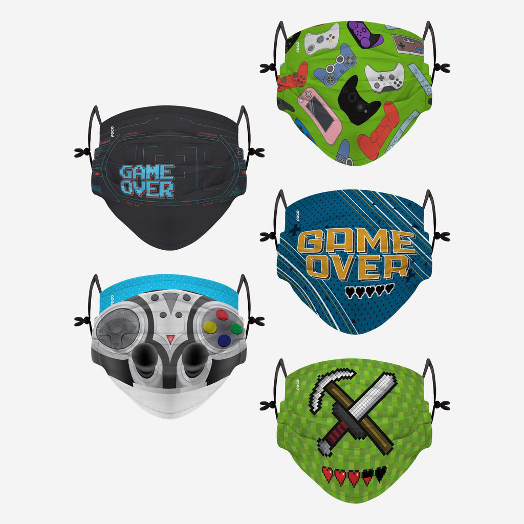 Game Over Pack Youth Adjustable 5 Pack Face Cover FOCO - FOCO.com