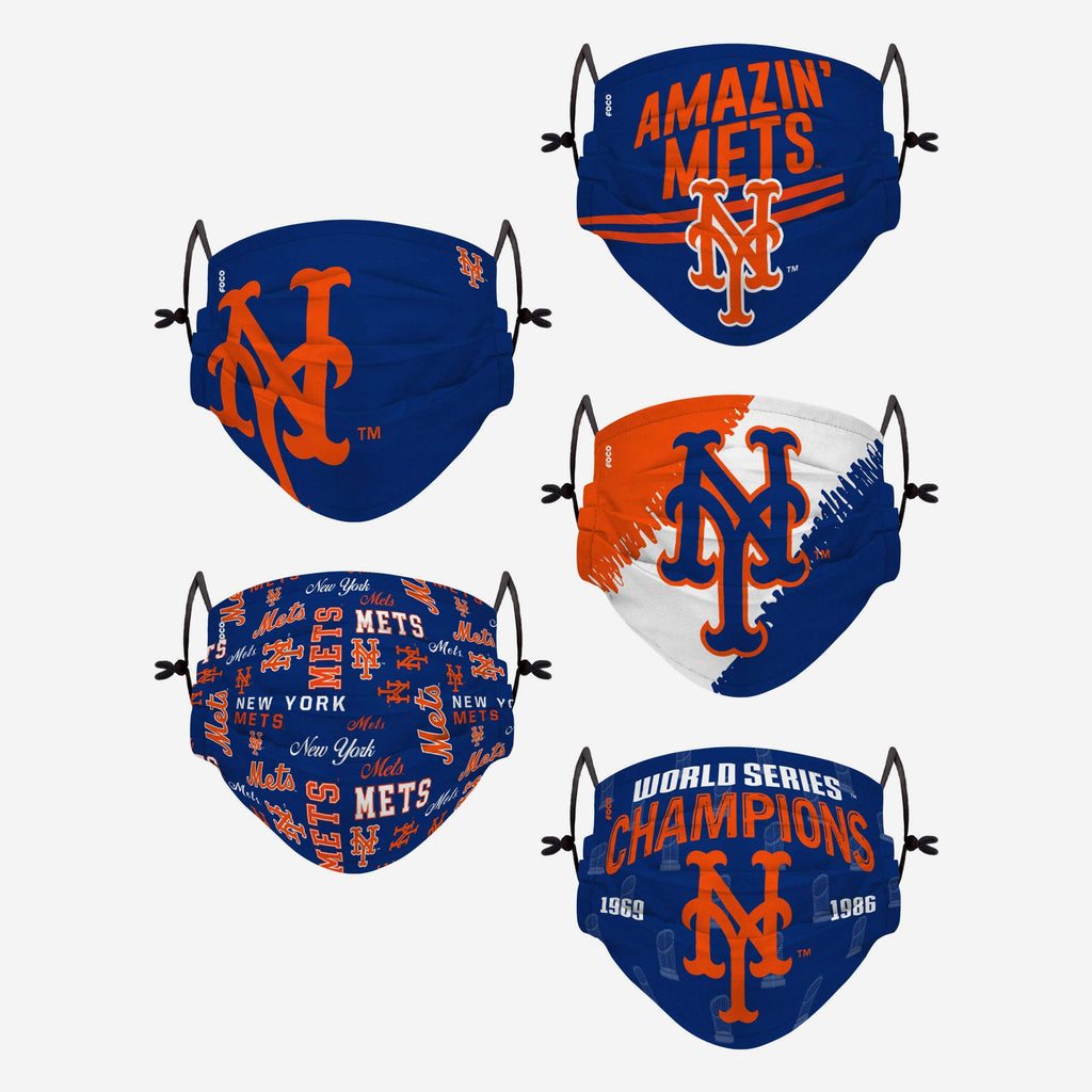 New York Mets Youth Rising Stars Adjustable 5 Pack Face Cover FOCO - FOCO.com