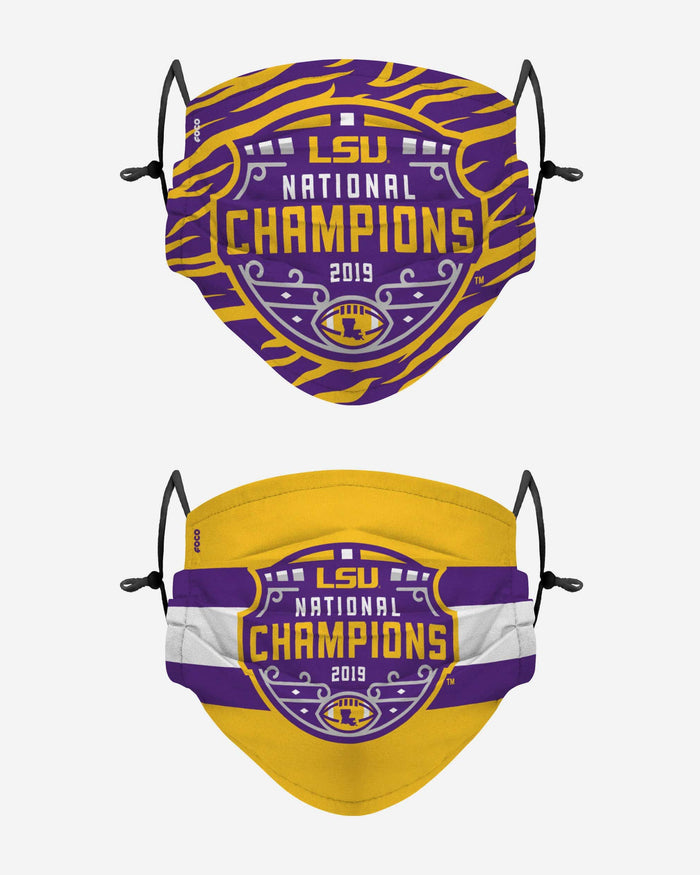 LSU Tigers 2019 Football National Champions Adjustable 2 Pack Face Cover FOCO - FOCO.com