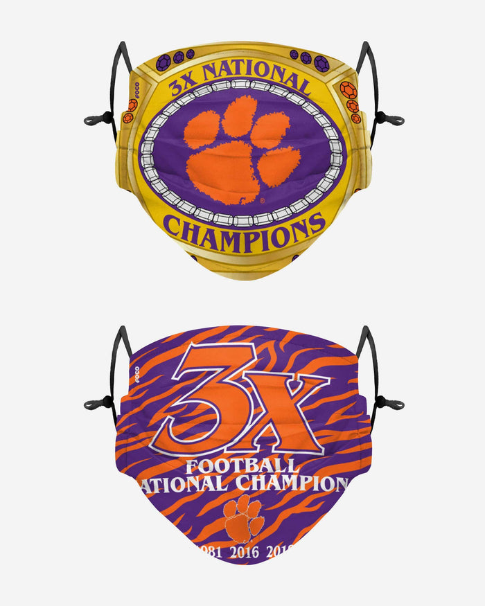 Clemson Tigers Thematic Champions Adjustable 2 Pack Face Cover FOCO - FOCO.com